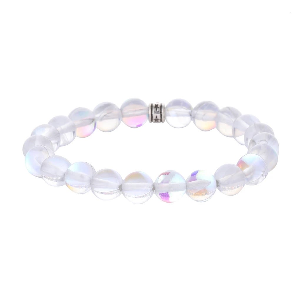 Handmade 8mm Moonstone Bead Elastic Thread Stat and Moon Charm Women Bracelet Jewelry for Gift Drop Shipping